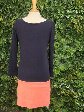 J. Crew Navy and Coral Colorblock Long Sleeve Dress